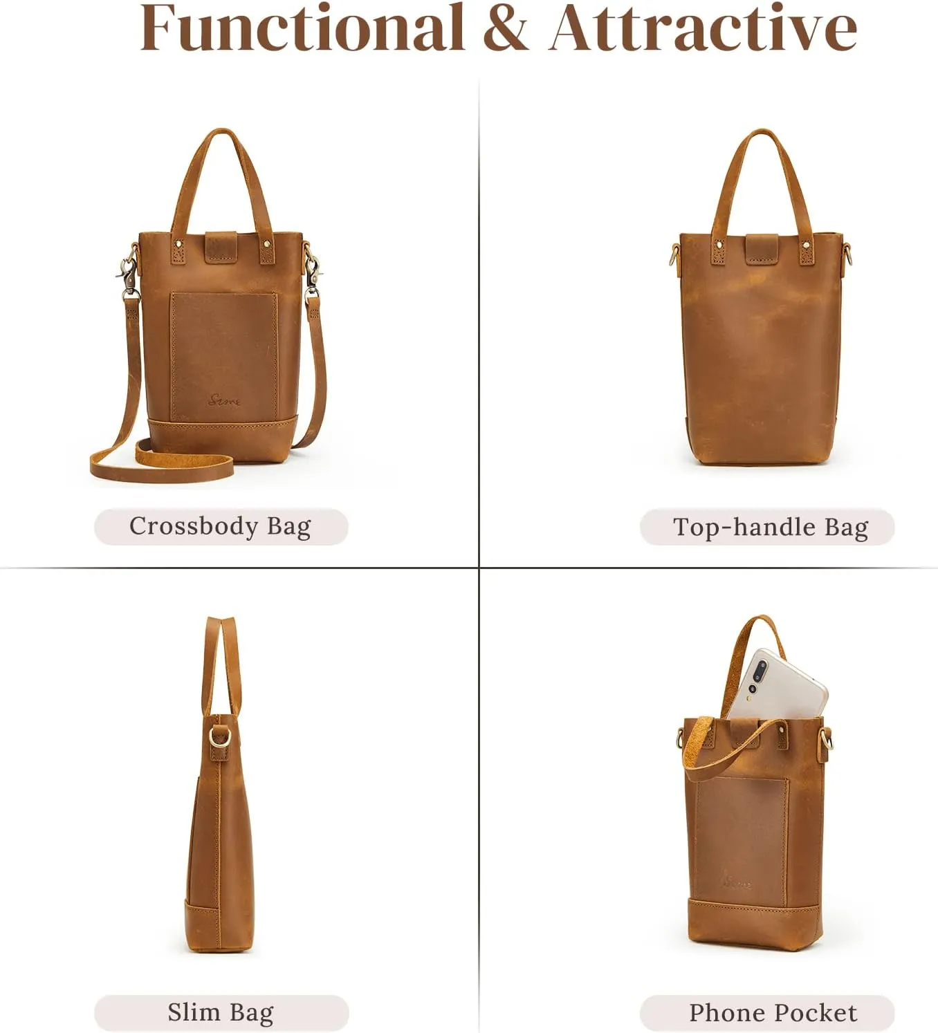 S-ZONE Small Crossbody Bags for Women Real Leather Cross Body Handbags Cell Phone Purses