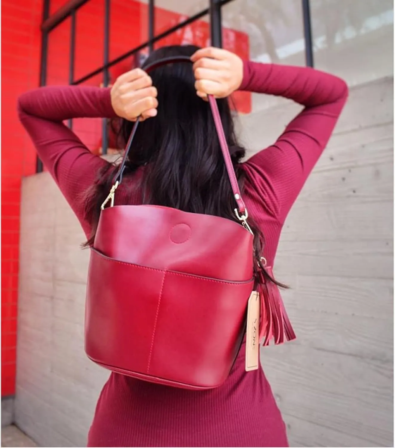 S-ZONE Women Small Cow Split Genuine Leather Crossbody Bucket Bag Shoulder Purse Handbag