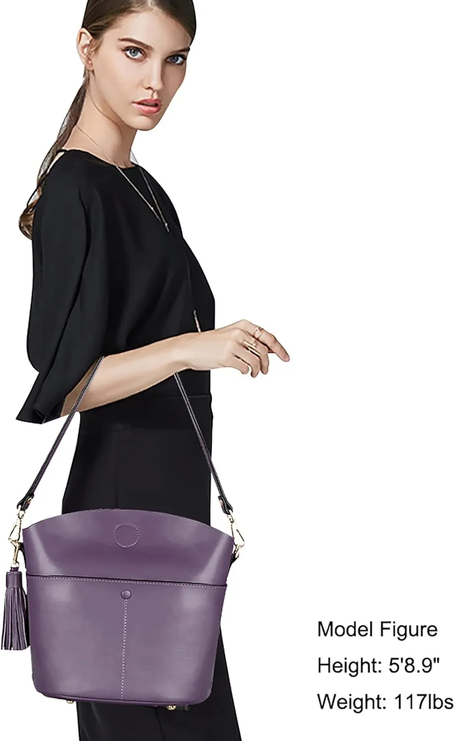 S-ZONE Women Small Cow Split Genuine Leather Crossbody Bucket Bag Shoulder Purse Handbag