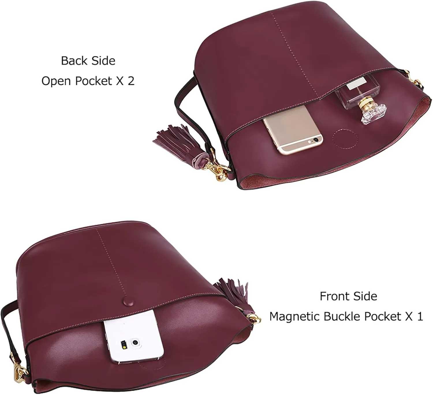 S-ZONE Women Small Cow Split Genuine Leather Crossbody Bucket Bag Shoulder Purse Handbag