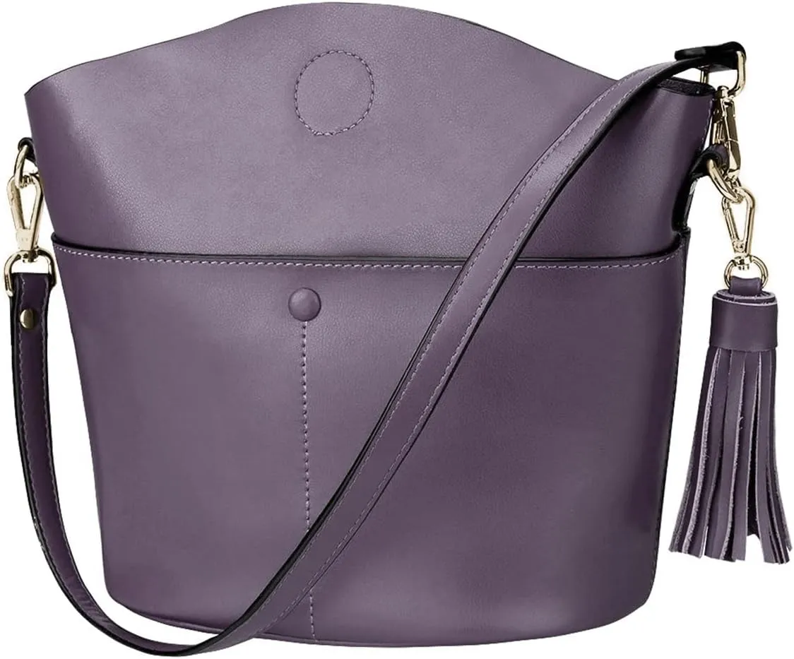 S-ZONE Women Small Cow Split Genuine Leather Crossbody Bucket Bag Shoulder Purse Handbag