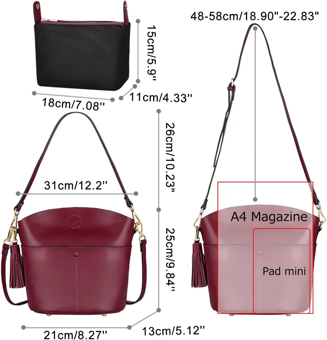 S-ZONE Women Small Cow Split Genuine Leather Crossbody Bucket Bag Shoulder Purse Handbag