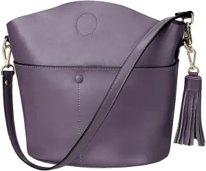 S-ZONE Women Small Cow Split Genuine Leather Crossbody Bucket Bag Shoulder Purse Handbag