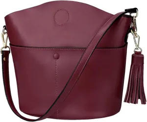 S-ZONE Women Small Cow Split Genuine Leather Crossbody Bucket Bag Shoulder Purse Handbag