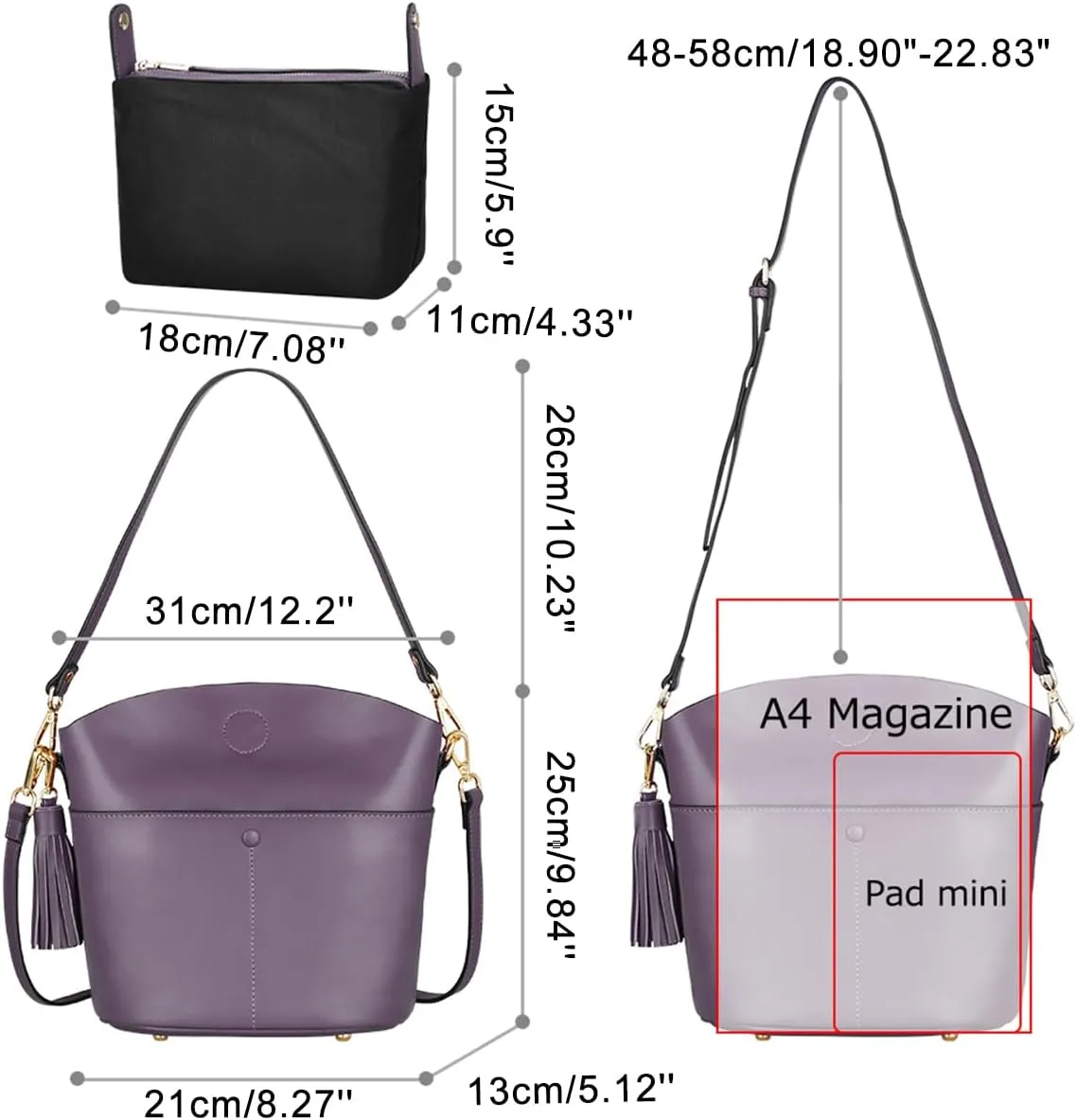 S-ZONE Women Small Cow Split Genuine Leather Crossbody Bucket Bag Shoulder Purse Handbag