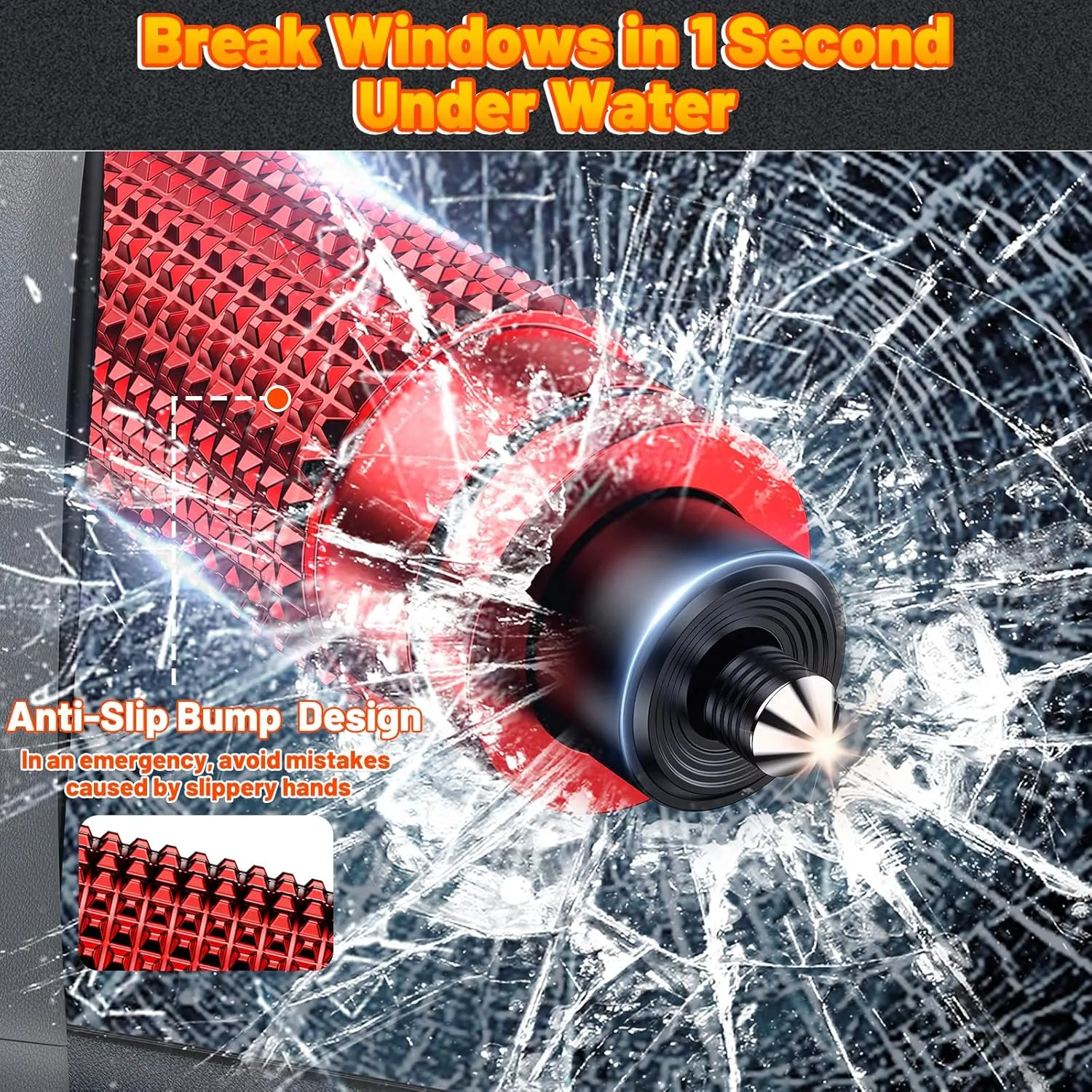 Safehammer - Upgraded Safe Hammer Glass Breaker Under Water, Car Hammer Seatbelt Cutter Window Breaker Emergency Escape Tool, Safehammer Glass Breaker for New Cars (3PCS Red & Black & Silver)