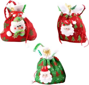 SAFIGLE 3Pcs Christmas Candy Handbags Non Woven Fabric Present Pouches for Cute Holiday Decorations Snowman Designs for Treats
