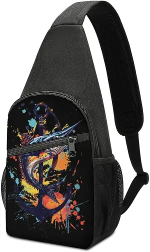 Sailfish Watercolor Print Sling Bag Casual Chest Bag Daypack Unisex Crossbody Backpack for Travel Sports Outdoors