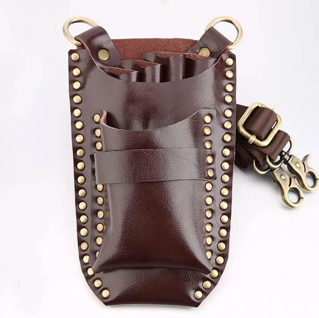 Salon Tools Holster Bag, Scissors Pouch Cow Leather Salon Barber Hairdressing Scissors Holster Hair Stylist Tools Bag Comb Shear Holster Waist Shoulder Belt A