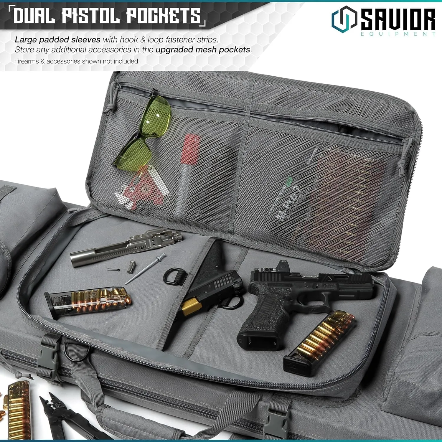 Savior Equipment Urban Warfare Tactical Double Long Gun Bag Case Backpack w/Pistol Handgun Case, Lockable Zipper, Padded Side Carry Strap, Available Length in 36" 42" 46" 51" 55"