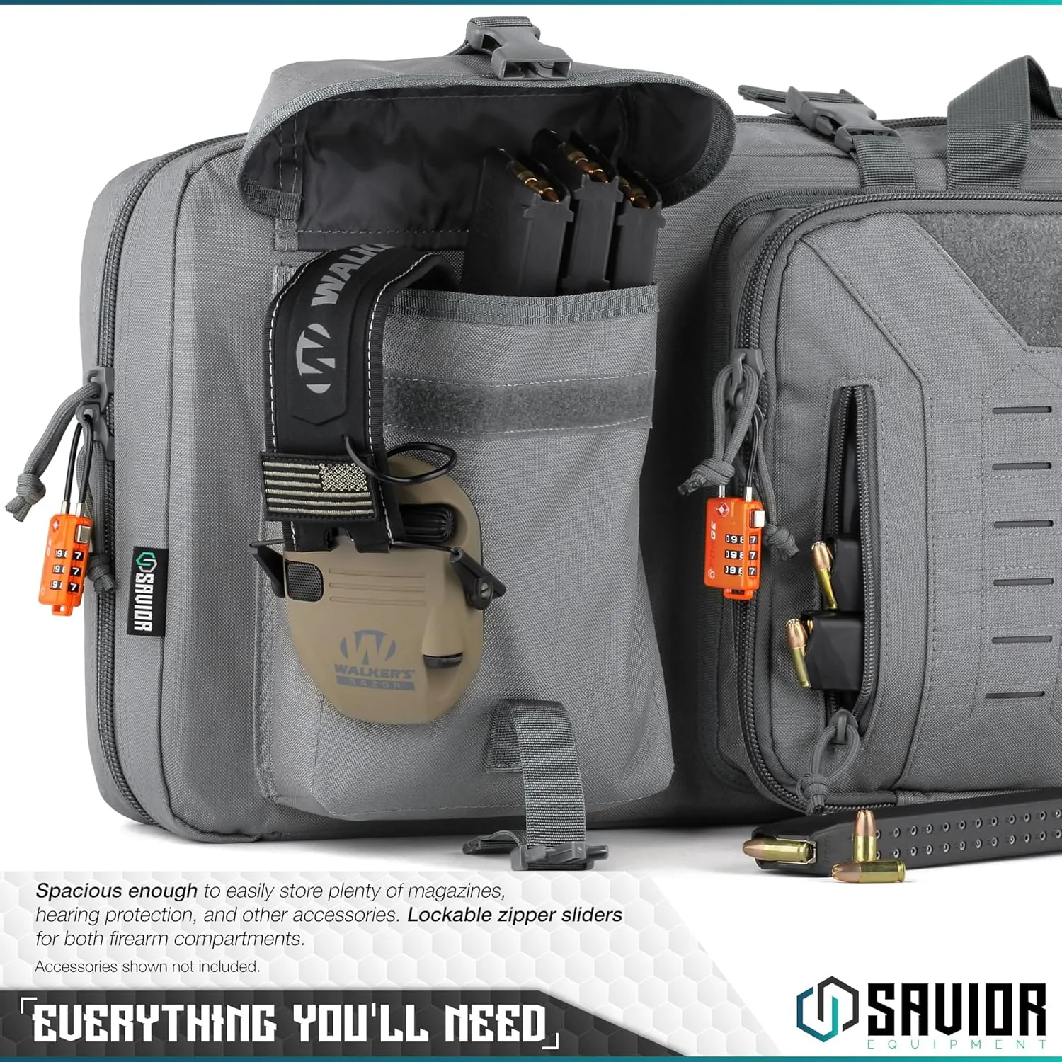 Savior Equipment Urban Warfare Tactical Double Long Gun Bag Case Backpack w/Pistol Handgun Case, Lockable Zipper, Padded Side Carry Strap, Available Length in 36" 42" 46" 51" 55"