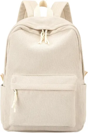 School Backpack for Girls Corduroy Bookbag 16inch Elementary Primary Preschool for Teen Boys Girl Travel Casual Daypacks (Beige)