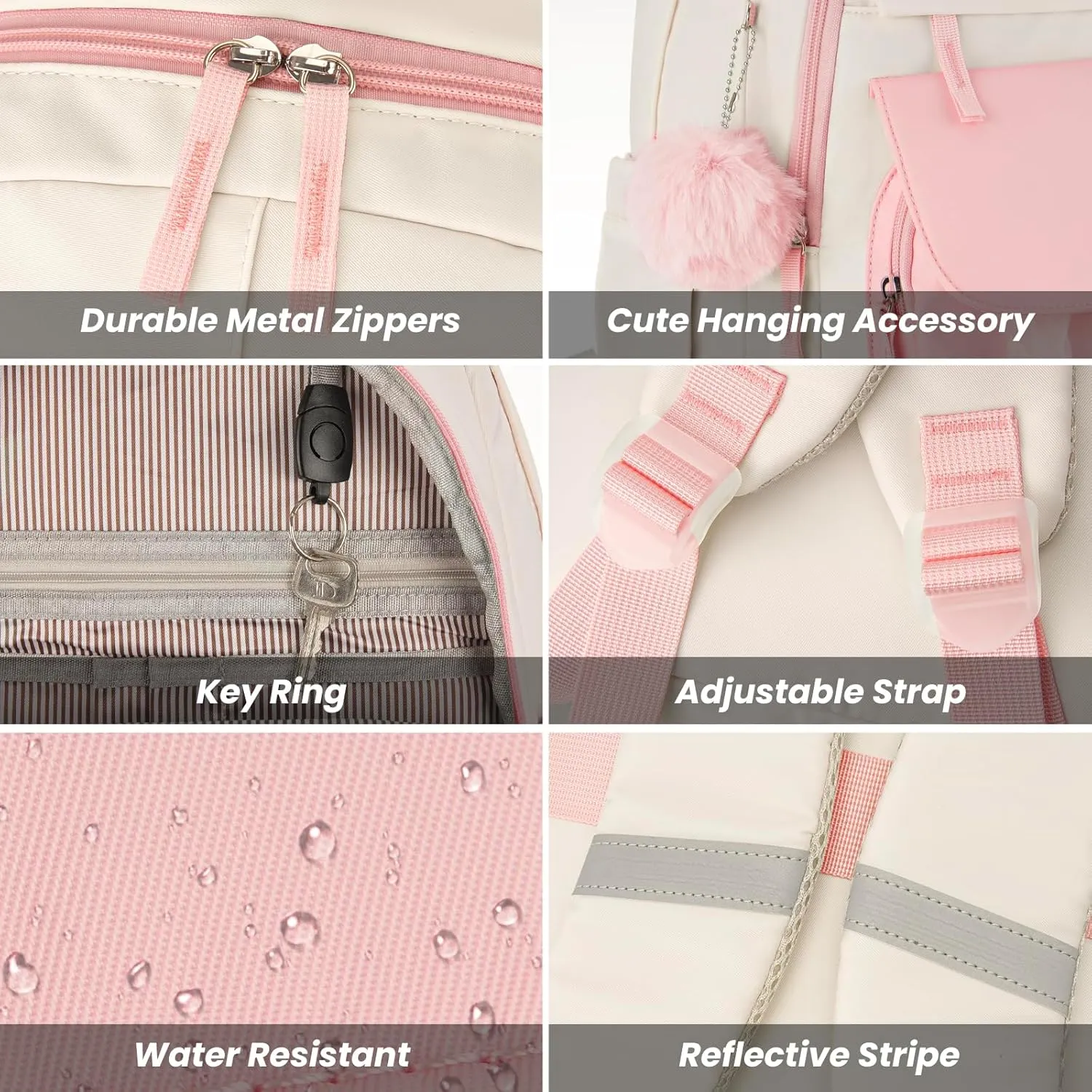 School Backpack for Teen Girls, Cute College Backpacks for Women Students Aesthetic Bookbag Large 15.6 Inch Laptop Bag Middle School Travel Back Pack (Pink Beige)
