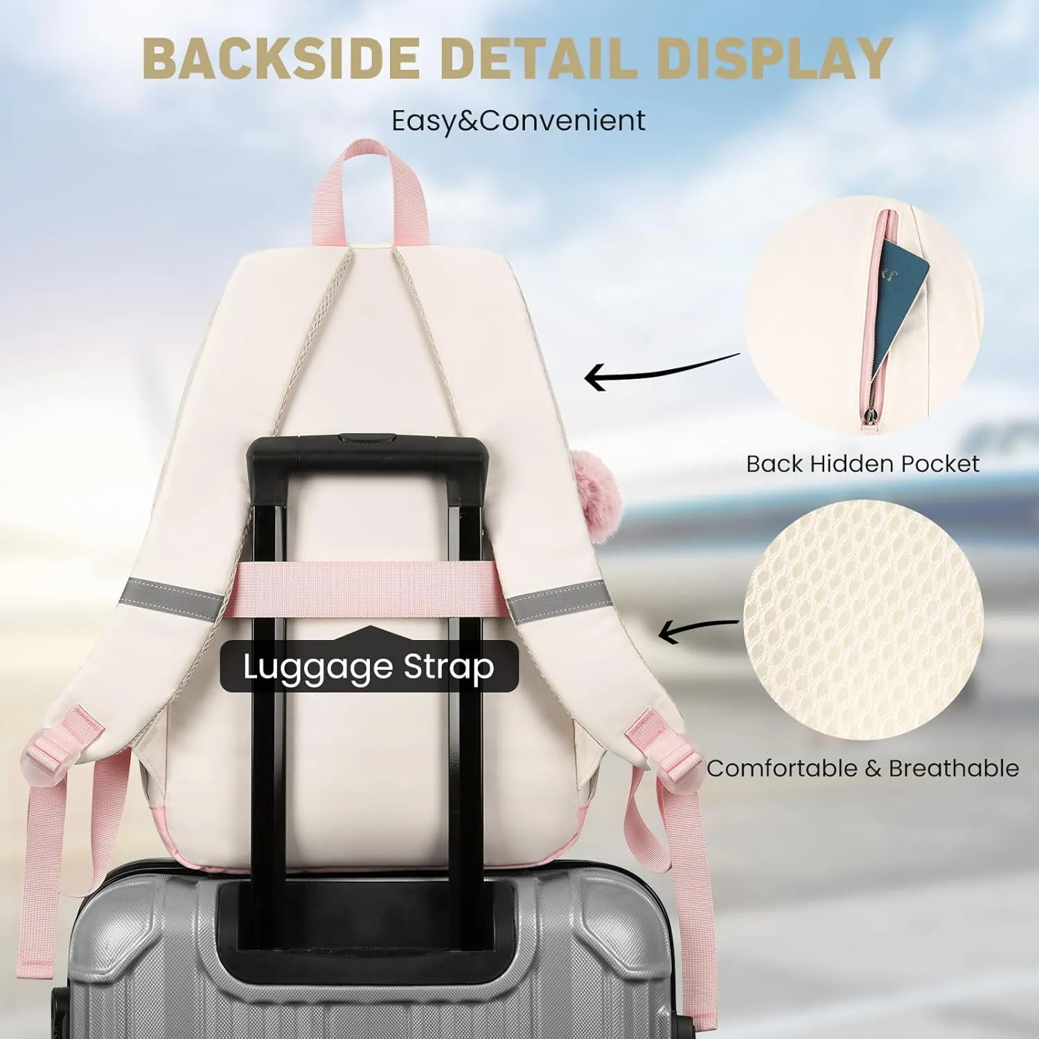 School Backpack for Teen Girls, Cute College Backpacks for Women Students Aesthetic Bookbag Large 15.6 Inch Laptop Bag Middle School Travel Back Pack (Pink Beige)
