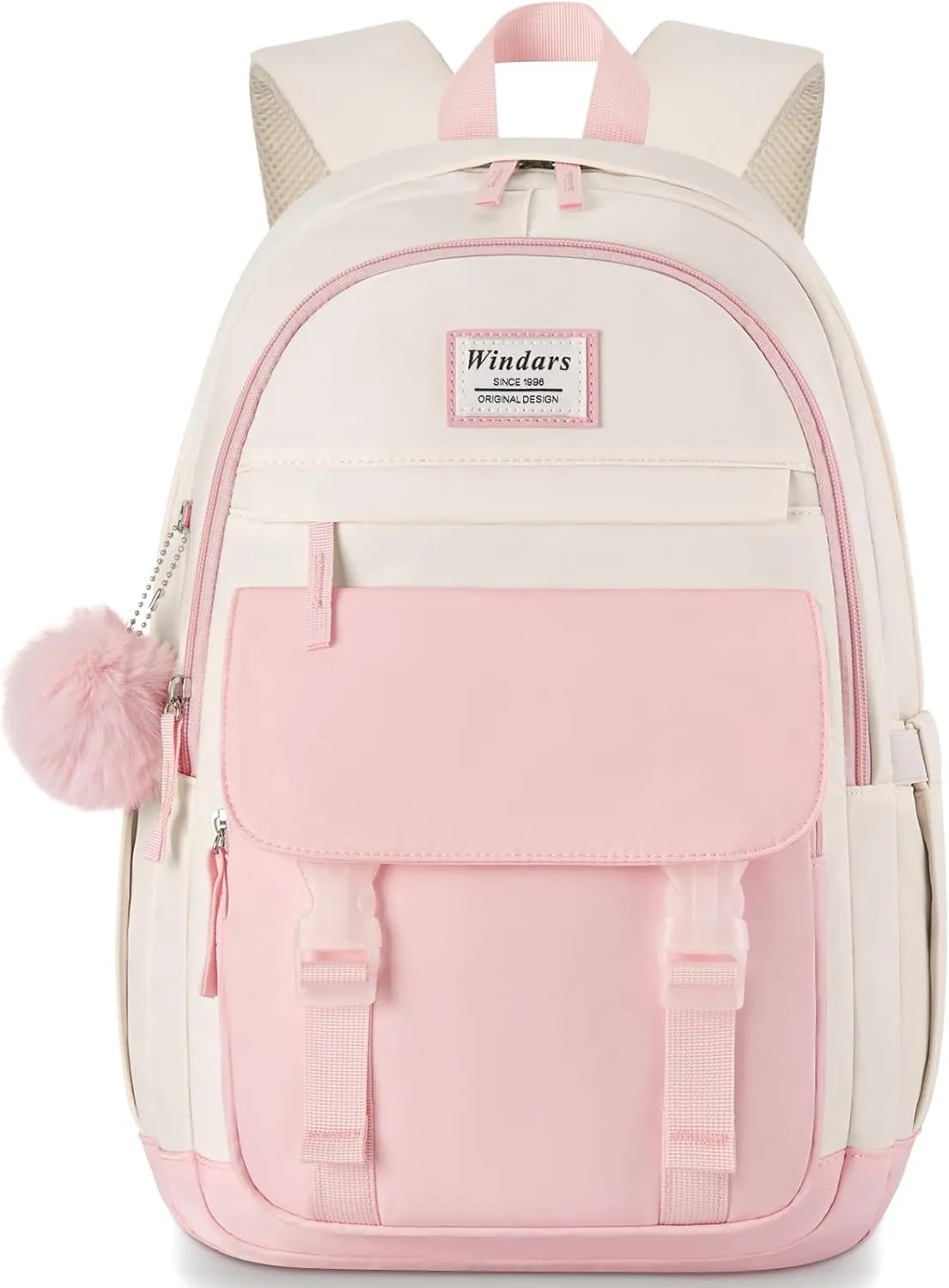 School Backpack for Teen Girls, Cute College Backpacks for Women Students Aesthetic Bookbag Large 15.6 Inch Laptop Bag Middle School Travel Back Pack (Pink Beige)