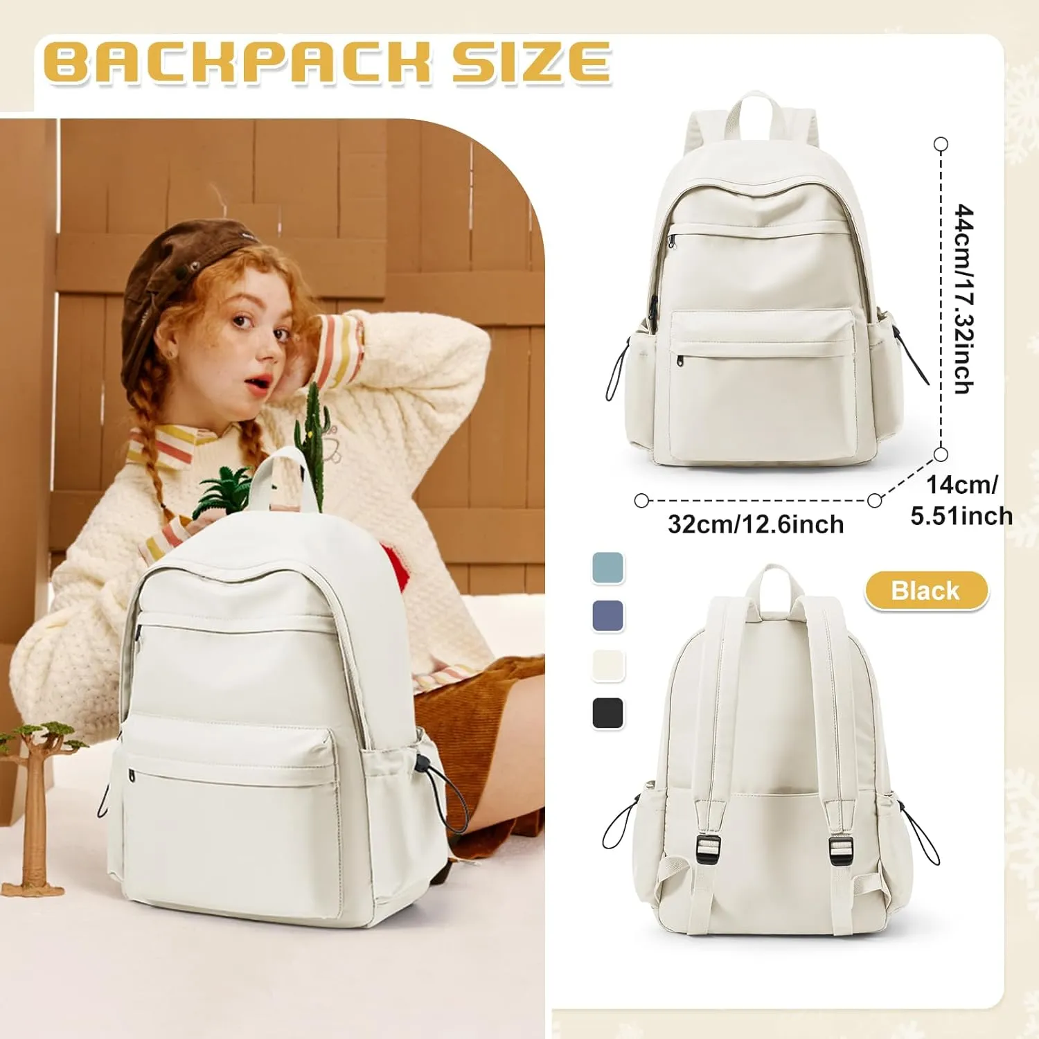 School Backpack for Women Men, Waterproof Lightweight College Bookbag Laptop Backpack Travel Rucksack Casual Daypack Backpacks Middle High School Bag for Teen Girls Boys, Beige