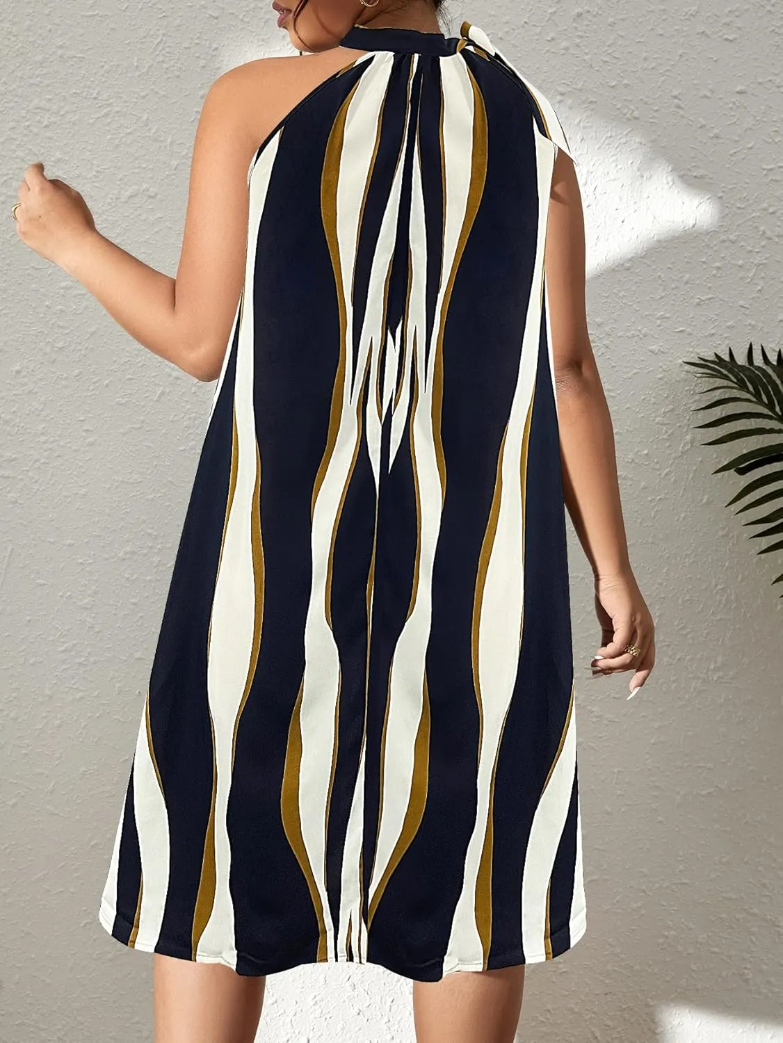SCOMCHIC Plus Size Women's Halter Neck Sleeveless Midi Dress Summer Casual Loose Tank Top Beach Sundress