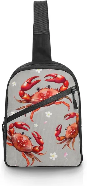 Seafood Marine Crabs Cherry Flowers Sling Backpack Crossbody Shoulder Bag Casual Chest Bag Travel Hiking Daypack