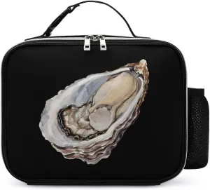 Seafood Oyster Insulated Cooler Leather Lunch Bag Meal Tote Handbags with Adjustable Handle Strap Side Pocket
