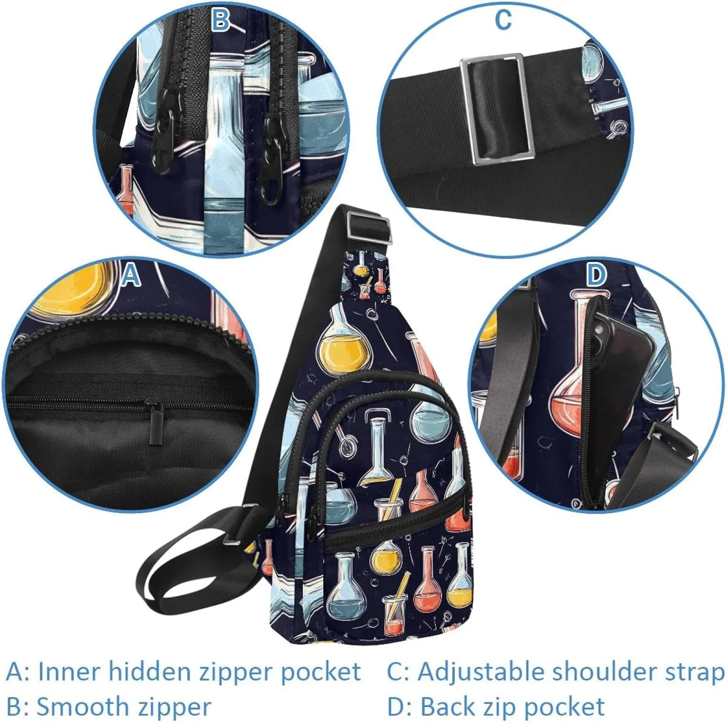 Seamless chemical pattern (1) Crossbody Sling Backpack Sling Bag Travel Hiking Chest Bag Daypack