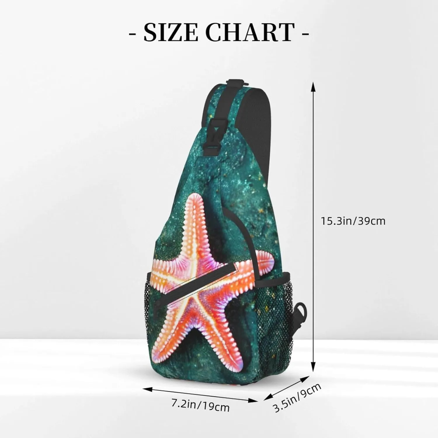 Seawater Seashell Starfish Print Sling Backpack, Sling Bag, Crossbody Chest Bag Daypack, for Hiking Travel