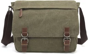 Sechunk Canvas Vintage Messenger Bag Shoulder bag Leather Large Travel Crossbody bags for men women 15inch Laptop