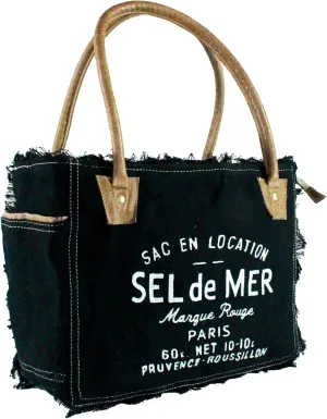 Sel de mer upcycled canvas hand bag upcycled canvas & cowhide tote bag (10X13 Inch)