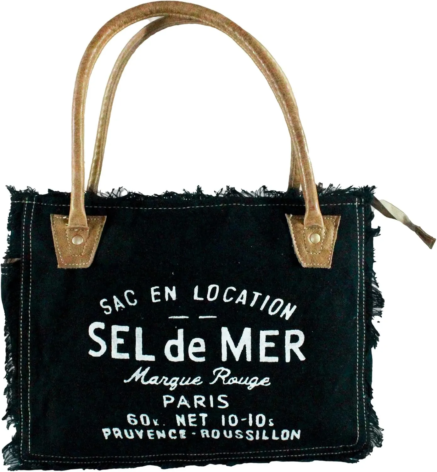Sel de mer upcycled canvas hand bag upcycled canvas & cowhide tote bag (10X13 Inch)