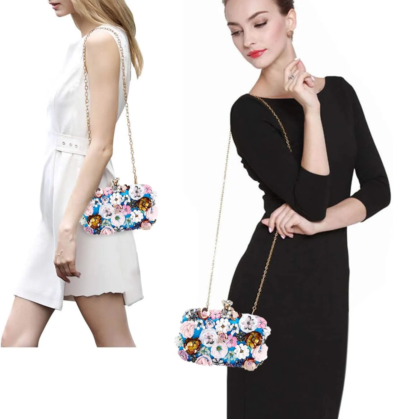 Selighting Colorful Flower Clutch Purse for Women Formal Evening Bag Beaded Pearl Purse for Wedding Prom Party Handbags