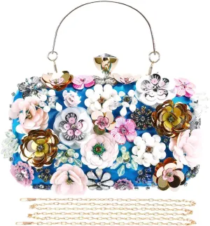 Selighting Colorful Flower Clutch Purse for Women Formal Evening Bag Beaded Pearl Purse for Wedding Prom Party Handbags