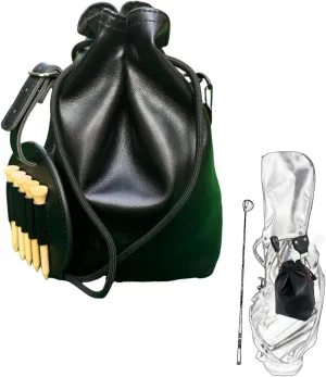 SENIKO Waterproof Leather Golf Valuables Pouch - Golf Ball/Phone/Wallet/Tee Bag with Drawstring Closure - Black Golf Bag Accessories for Men