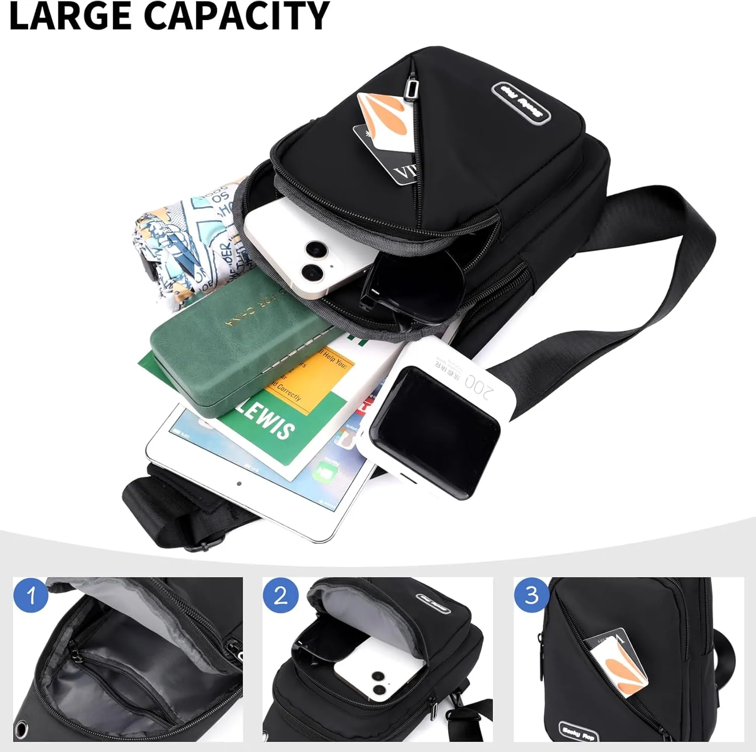 Seoky Rop Sling Bag for Men Women, Small Nylon Crossbody Bag Trendy, Casual Shoulder Chest Bag for Travel Running Hiking Blue