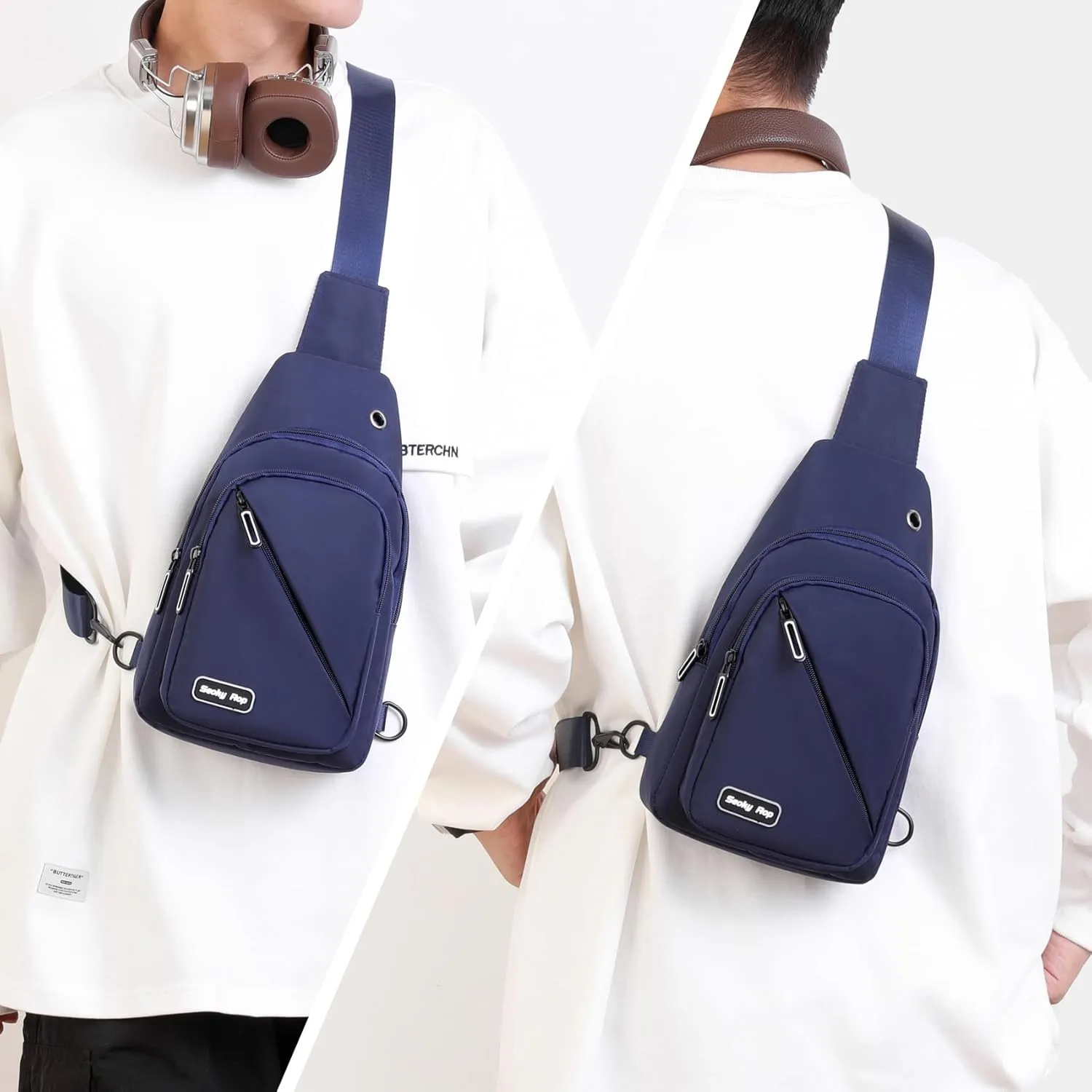 Seoky Rop Sling Bag for Men Women, Small Nylon Crossbody Bag Trendy, Casual Shoulder Chest Bag for Travel Running Hiking Blue