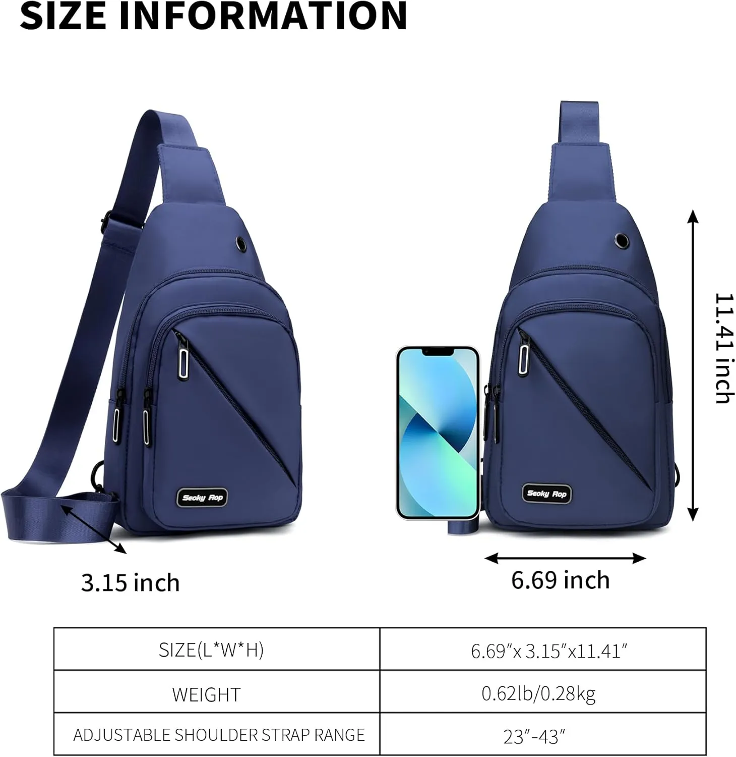 Seoky Rop Sling Bag for Men Women, Small Nylon Crossbody Bag Trendy, Casual Shoulder Chest Bag for Travel Running Hiking Blue