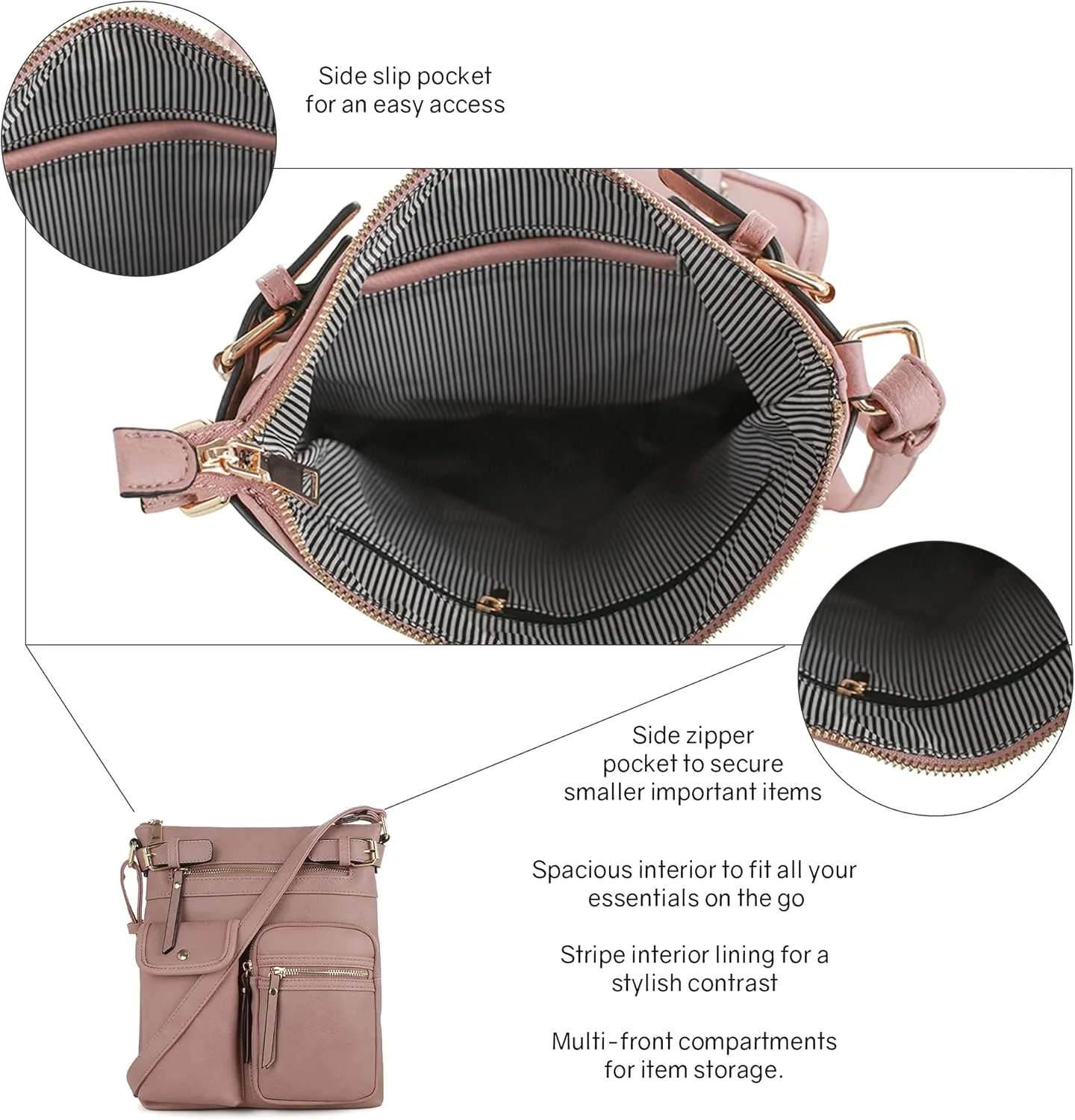 SG SUGU Katie Lightweight Medium Crossbody Bag Shoulder Bag with Multi Pocket for Women