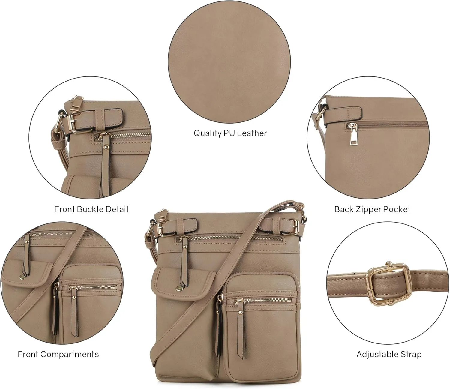SG SUGU Katie Lightweight Medium Crossbody Bag Shoulder Bag with Multi Pocket for Women