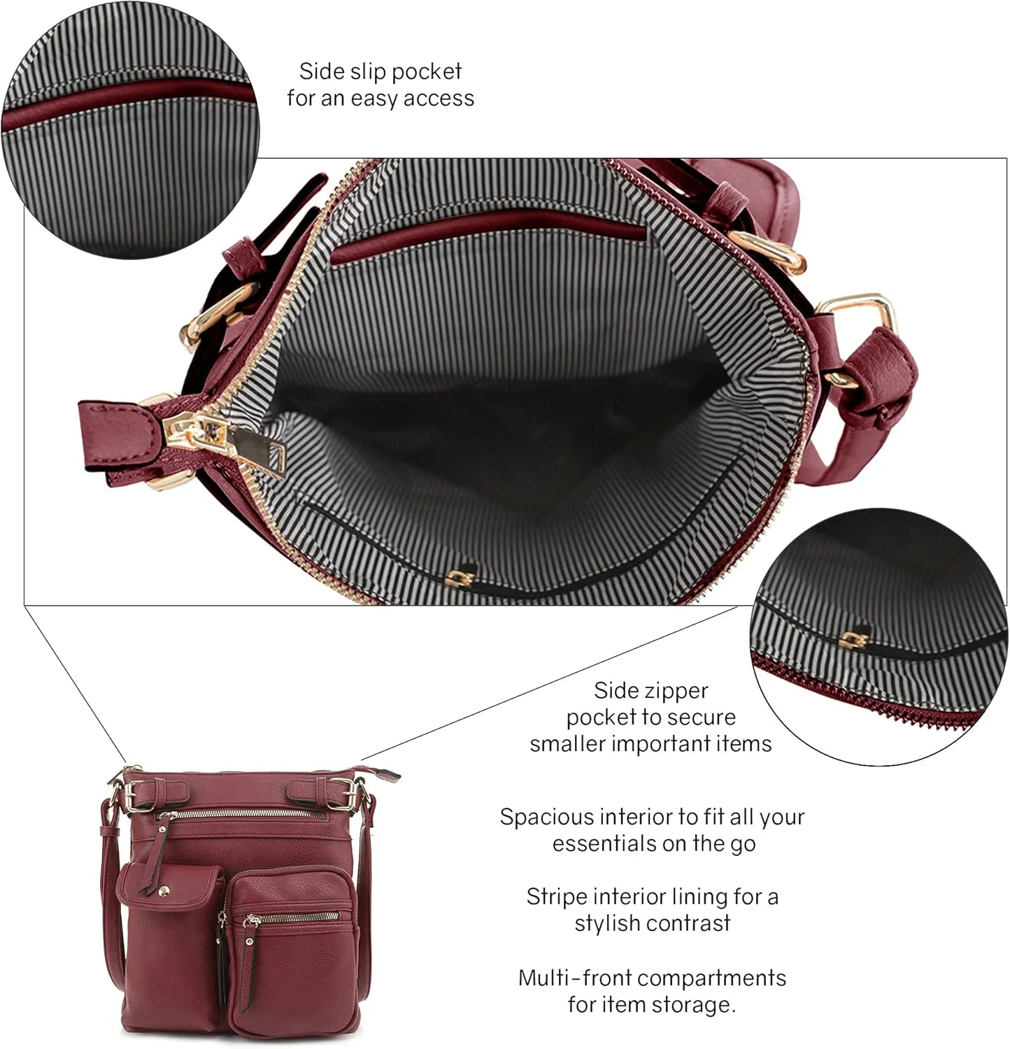 SG SUGU Katie Lightweight Medium Crossbody Bag Shoulder Bag with Multi Pocket for Women