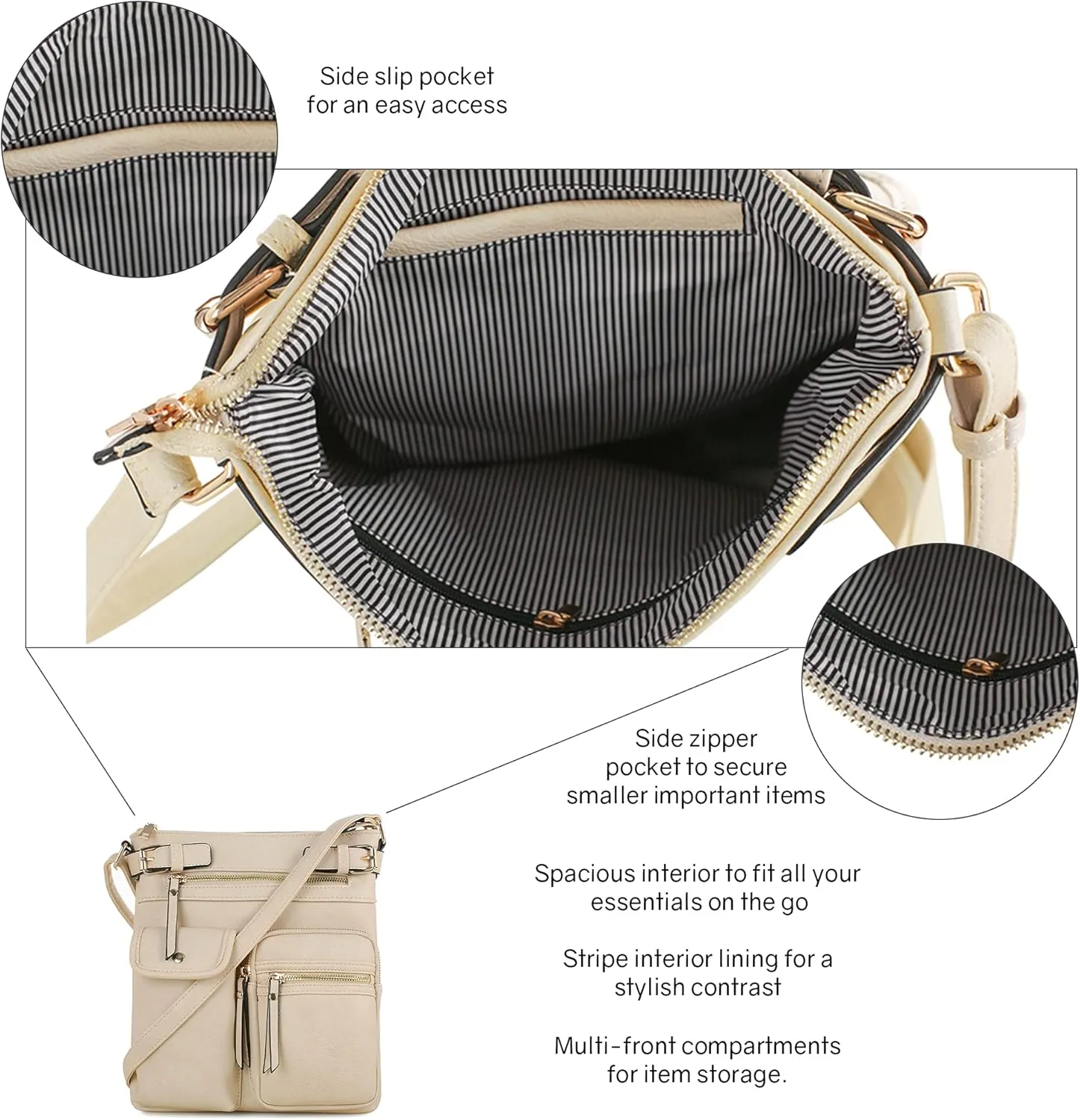 SG SUGU Katie Lightweight Medium Crossbody Bag Shoulder Bag with Multi Pocket for Women