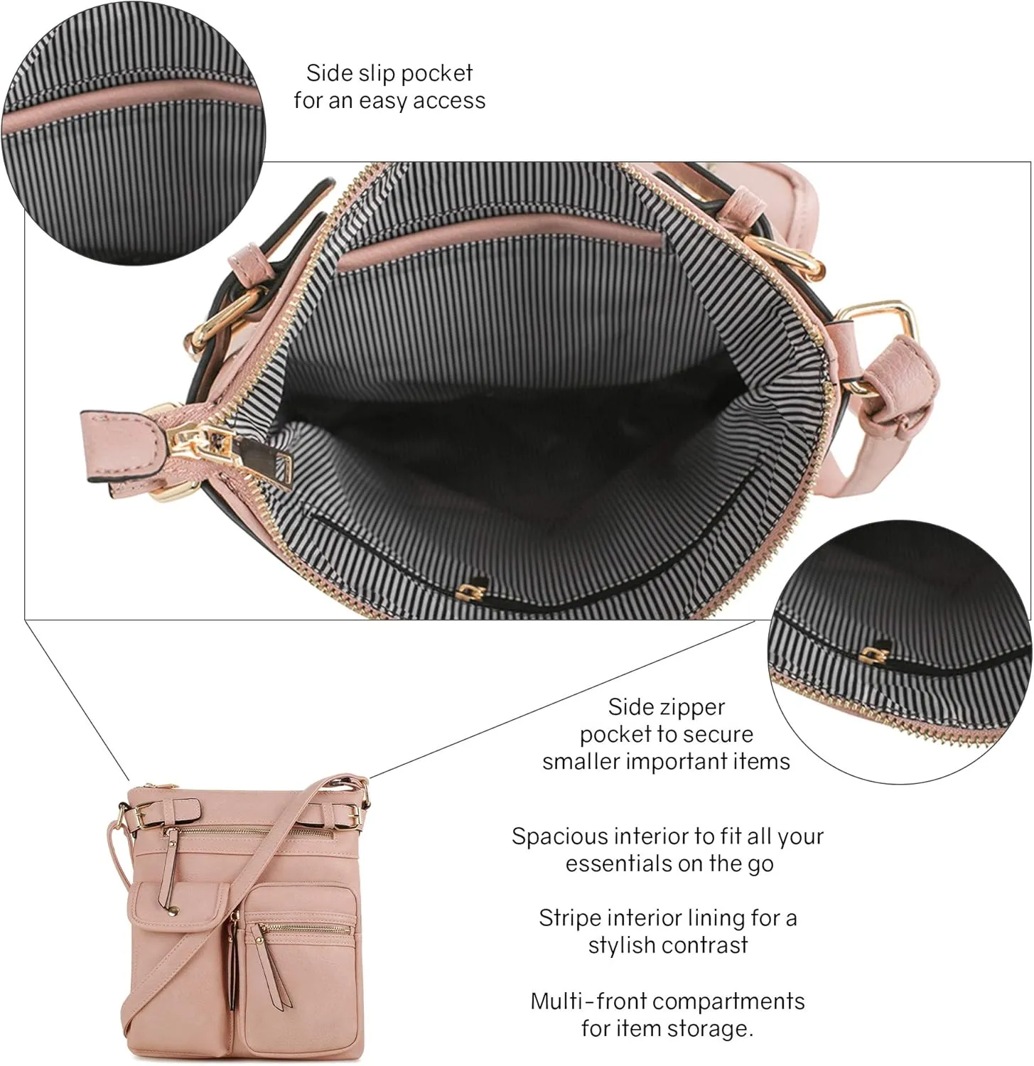 SG SUGU Katie Lightweight Medium Crossbody Bag Shoulder Bag with Multi Pocket for Women