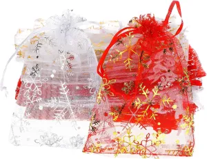 Shappy 200 Pieces 4 x 6 Inch Snowflake Organza Bags Drawstring Snowflake Jewelry Favor Pouches Wedding Party Winter Present Chocolate Candy Bags with Drawstring for Winter Party(Multicolor)