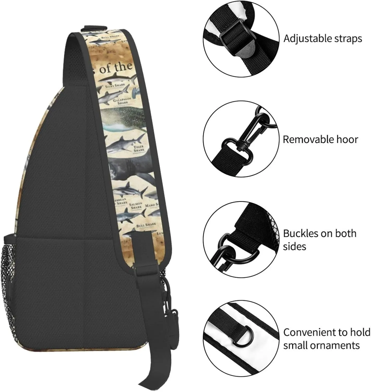 Sharks Of The World Chest Sling Bag Crossbody Shoulder Backpack Bag Gym Cycling Travel Hiking Daypack Cross Bag