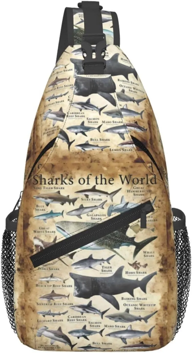 Sharks Of The World Chest Sling Bag Crossbody Shoulder Backpack Bag Gym Cycling Travel Hiking Daypack Cross Bag