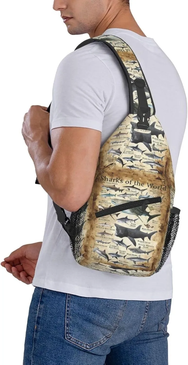 Sharks Of The World Chest Sling Bag Crossbody Shoulder Backpack Bag Gym Cycling Travel Hiking Daypack Cross Bag