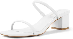 Shoe'N Tale Strappy Heels for Women Square Open Toe Two Strap Low Block Heel Slip on Dressy Sandals Shoes