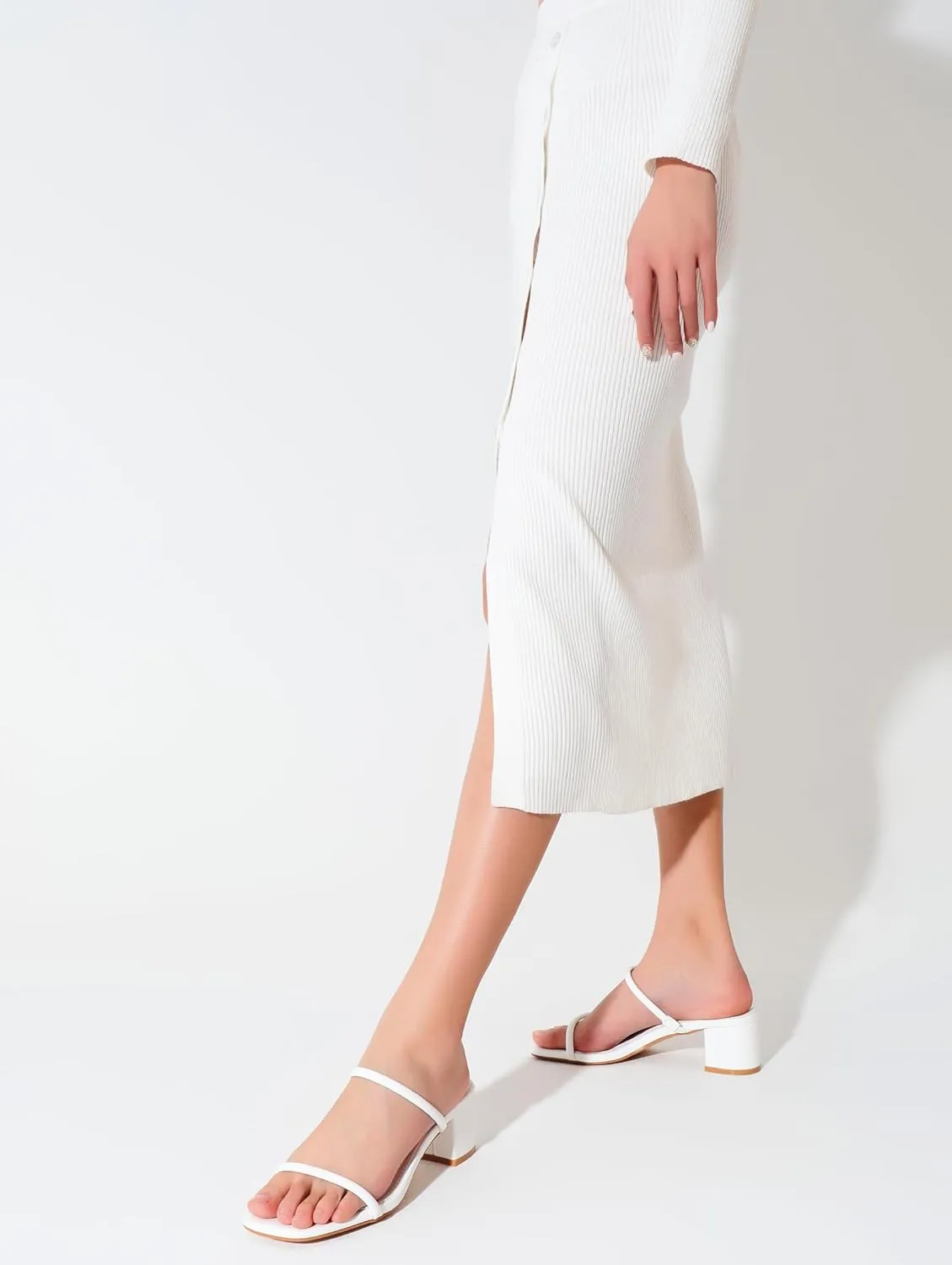 Shoe'N Tale Strappy Heels for Women Square Open Toe Two Strap Low Block Heel Slip on Dressy Sandals Shoes