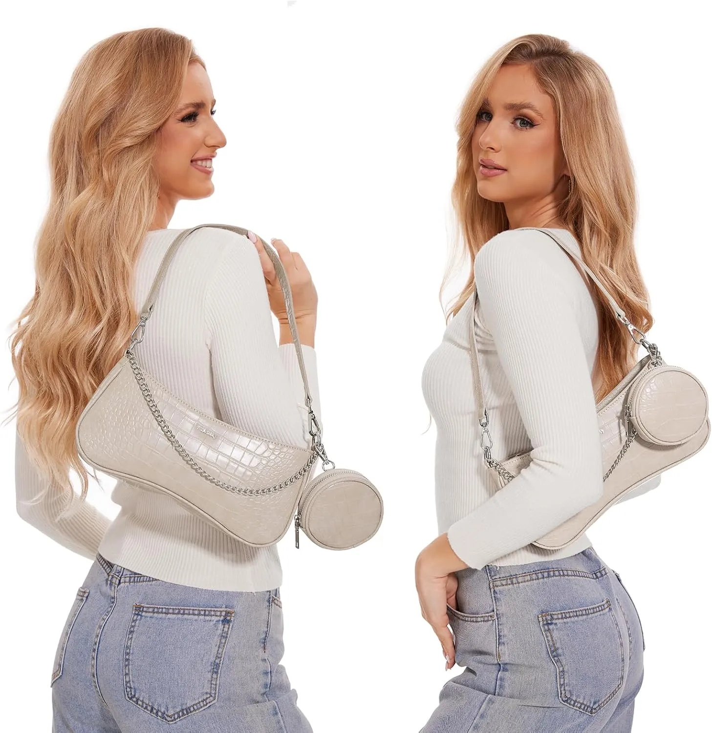 Shoulder Bag for Women Leather Small Purse Crocodile Pattern Clutch handbags with Exterior Coin Purse