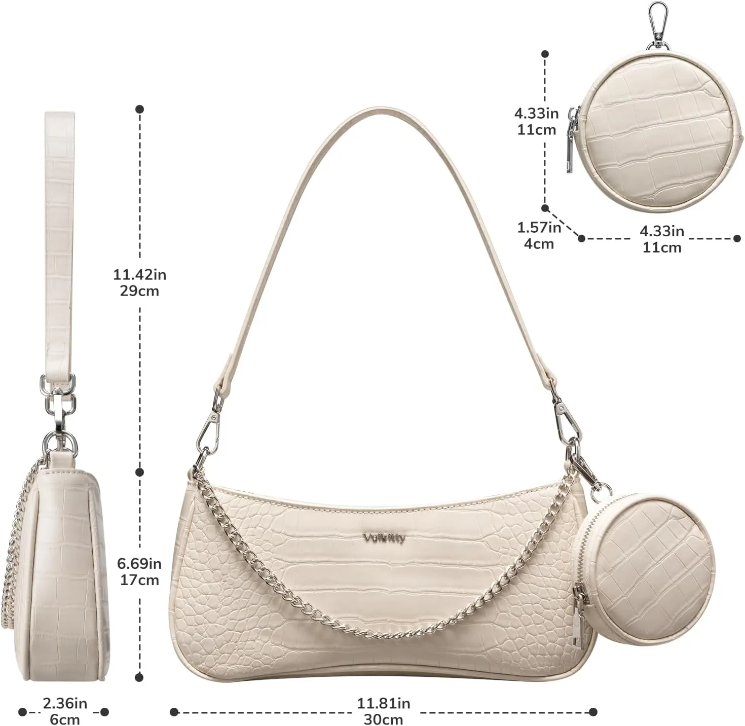 Shoulder Bag for Women Leather Small Purse Crocodile Pattern Clutch handbags with Exterior Coin Purse