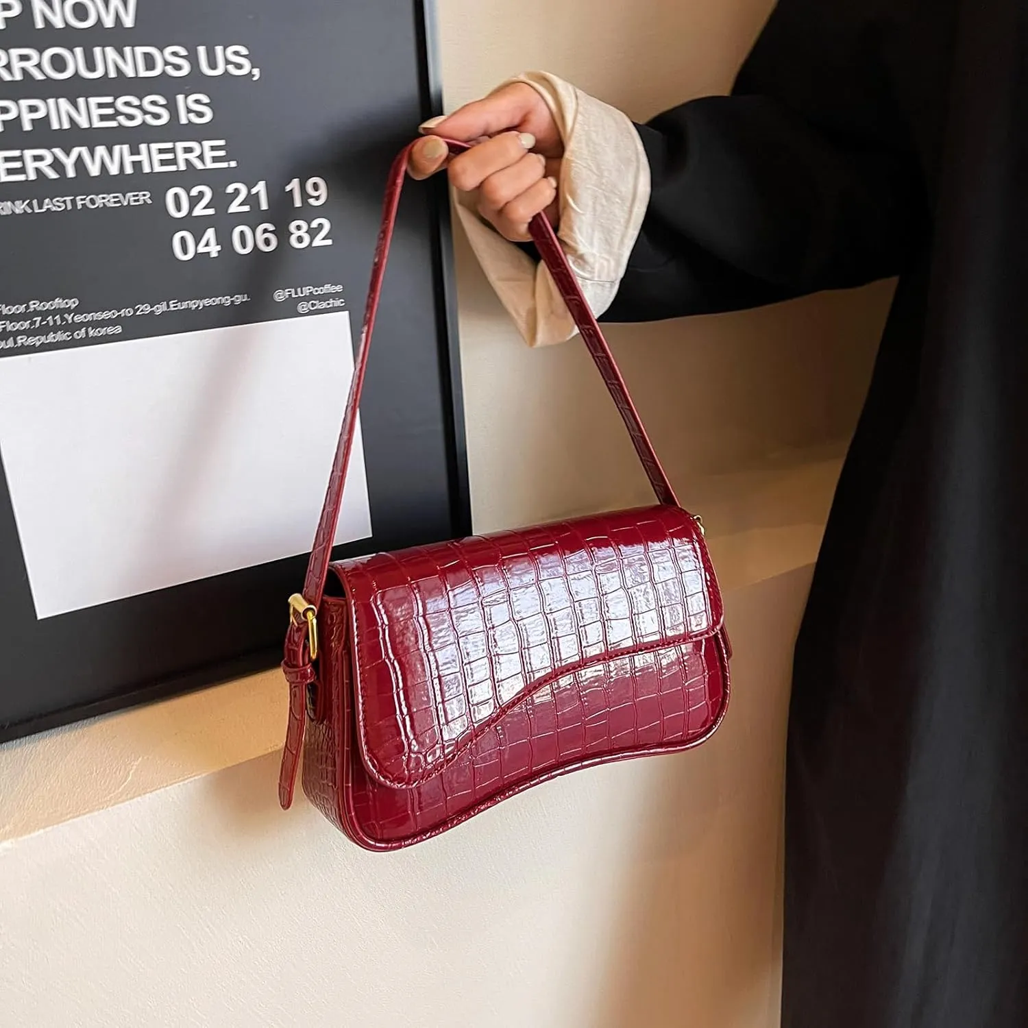 Shoulder Bag for Women Trendy Purse PU Leather Hobo Handbags Clutch Saddle Bag with 2 Removable Stra