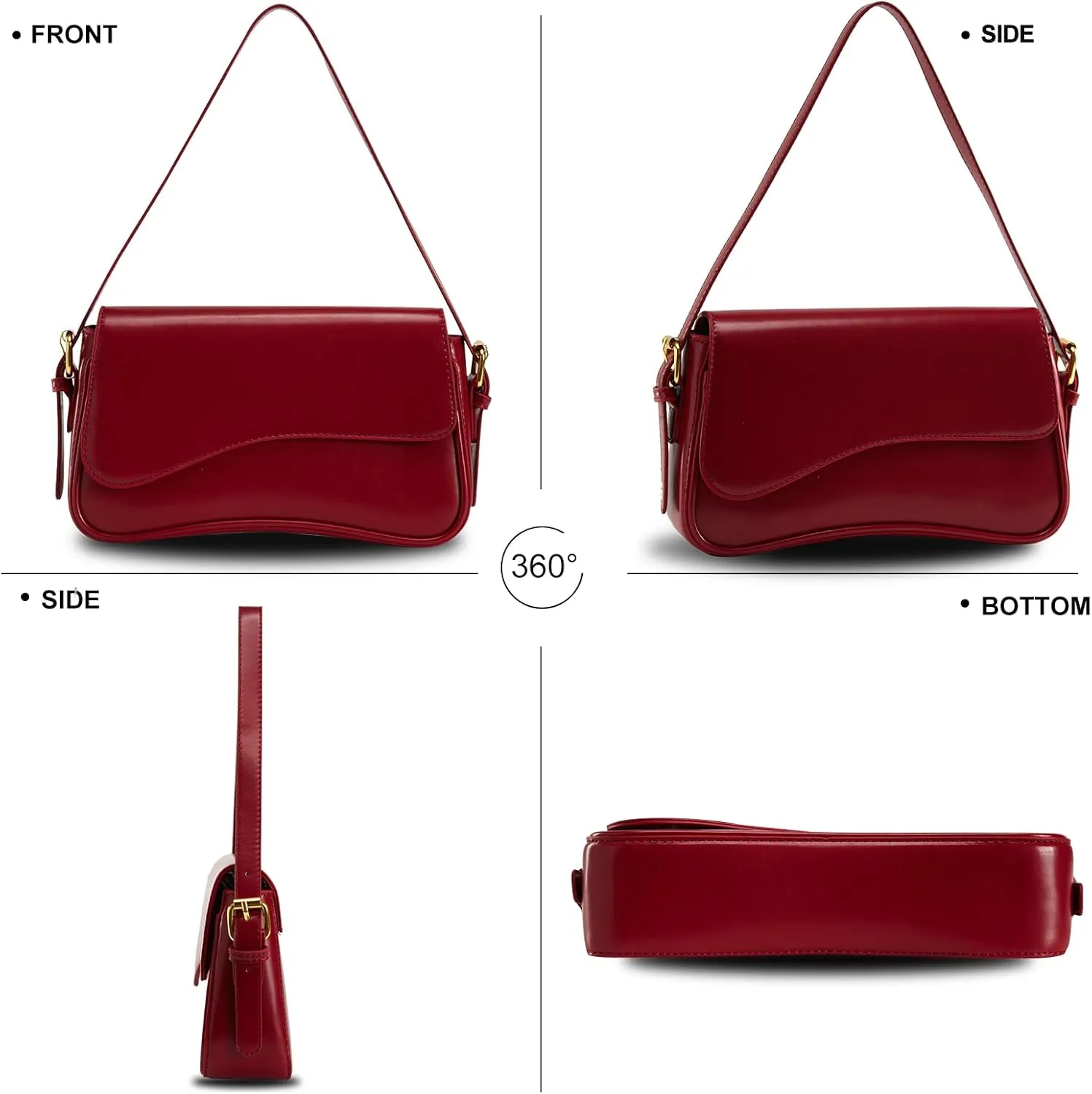 Shoulder Bag for Women Trendy Purse PU Leather Hobo Handbags Clutch Saddle Bag with 2 Removable Stra