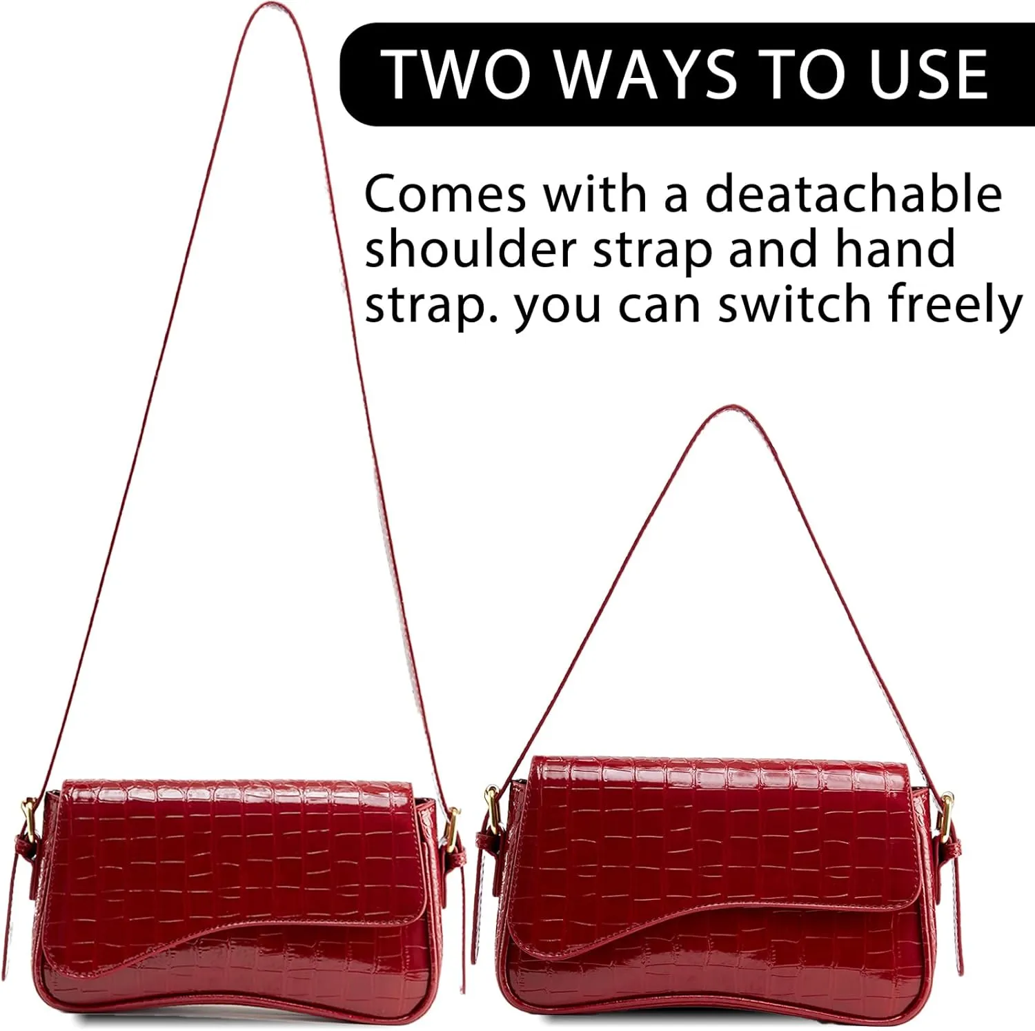 Shoulder Bag for Women Trendy Purse PU Leather Hobo Handbags Clutch Saddle Bag with 2 Removable Stra